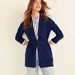 Lands' End Cardigan Long Line Sweater Women's L Belted Open Front Cardigan NWOT